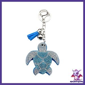 Puffy Blue Rhinestone Sea Turtle Keychain/Bag Charm